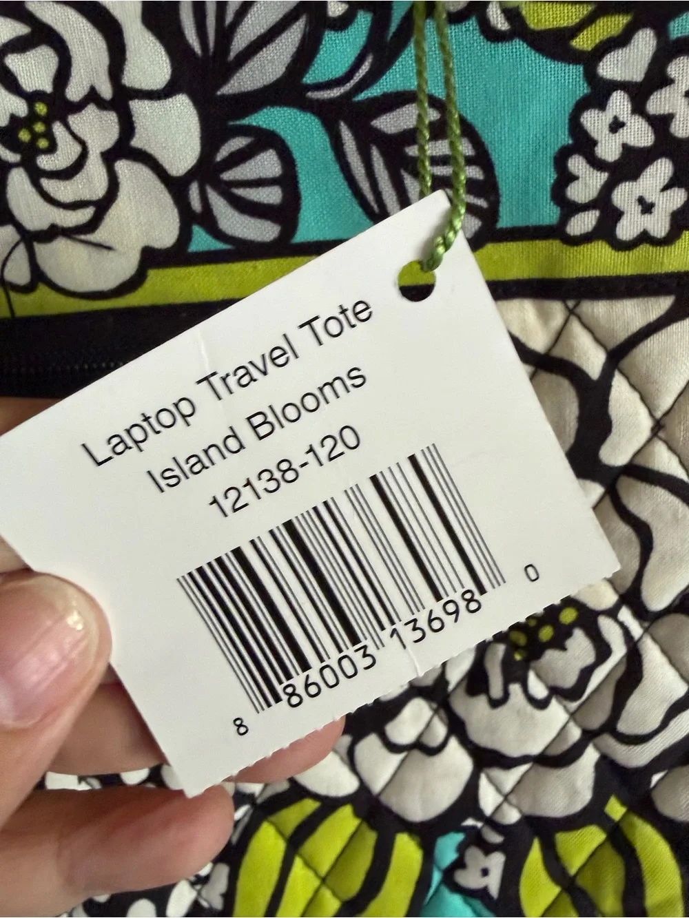 Vera Bradley Island Blooms Laptop Travel Quilted Tote with Lime Accents NWT